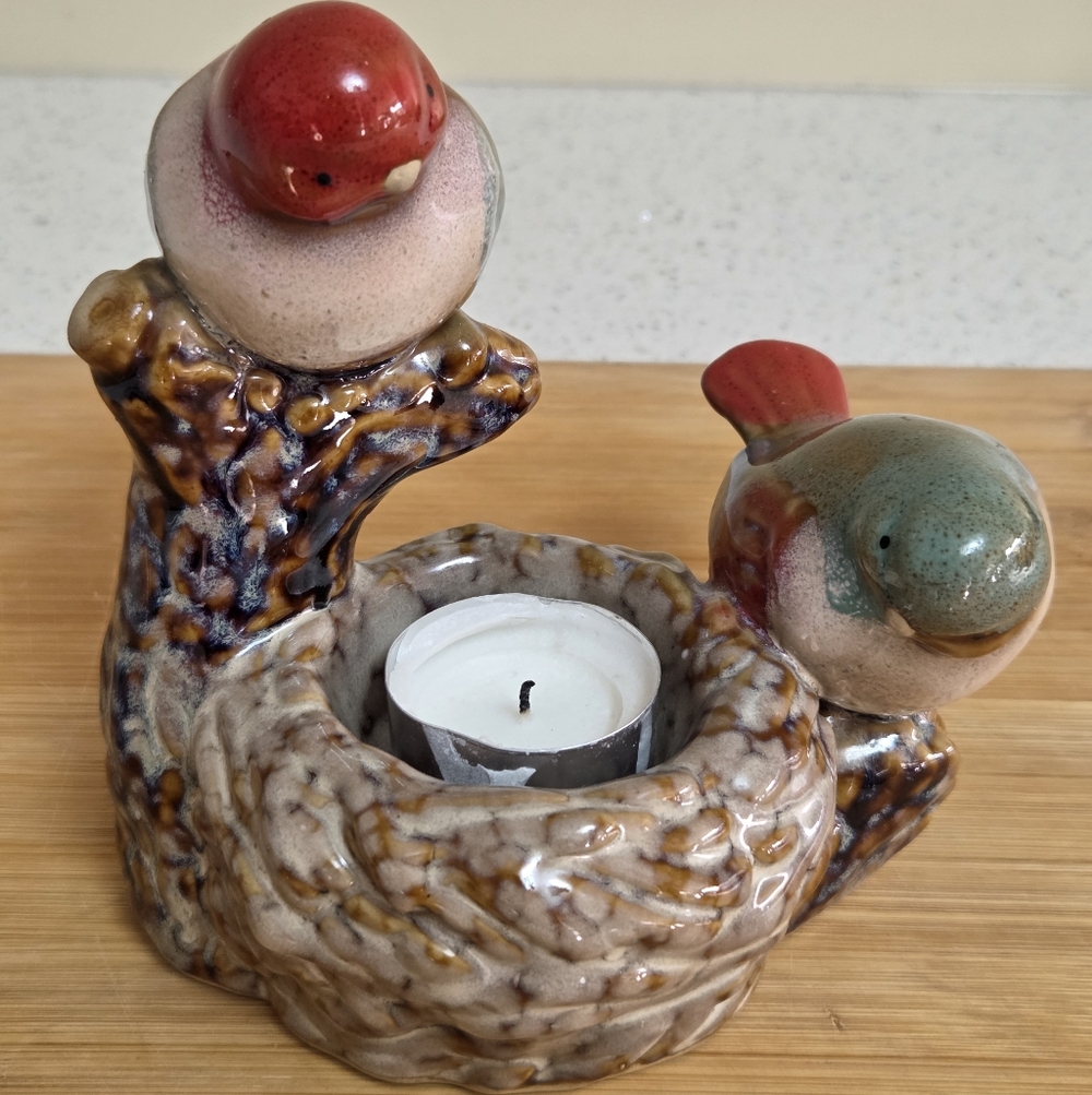 Ceramic Bird Candle Holder - Multicolor
